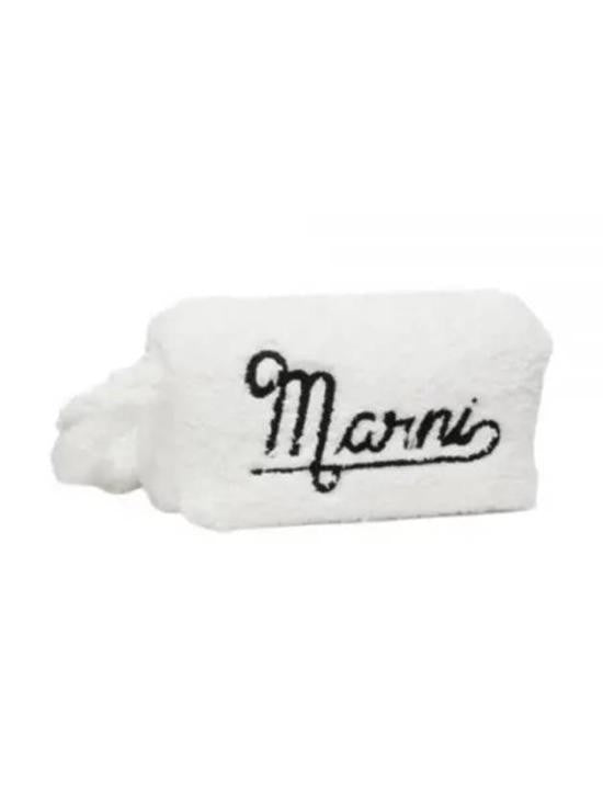 Marni Textured White Clutch With Embroidered Logo And Wrist Strap