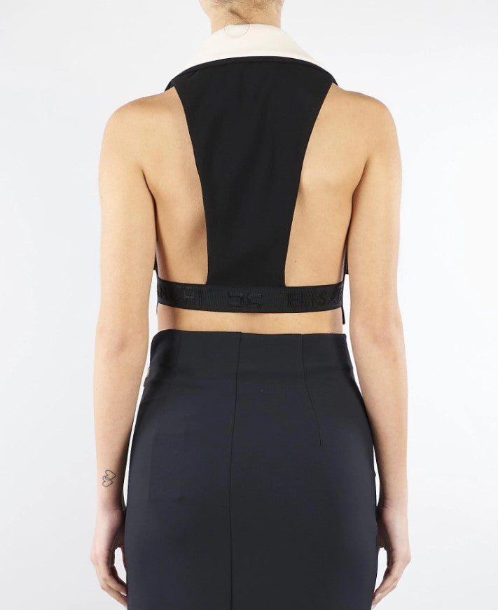 Elisabetta Franchi Cropped Maxi Collar Open Back Gilet