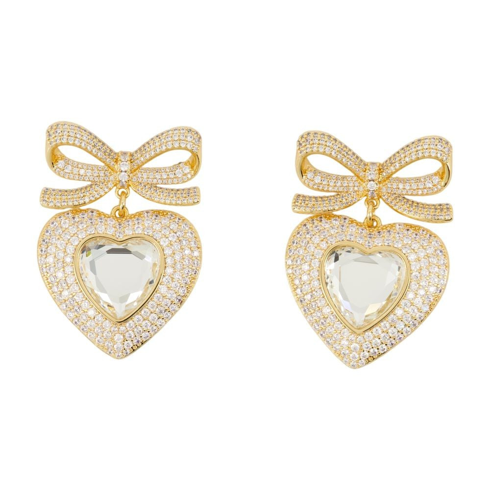 Self-Portrait Bow Crystal Heart Earrings - Metal - Gold