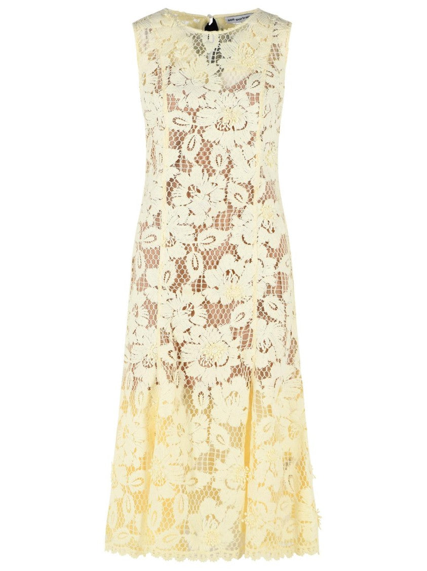 Self-Portrait 'Crochet' Yellow Polyester Dress