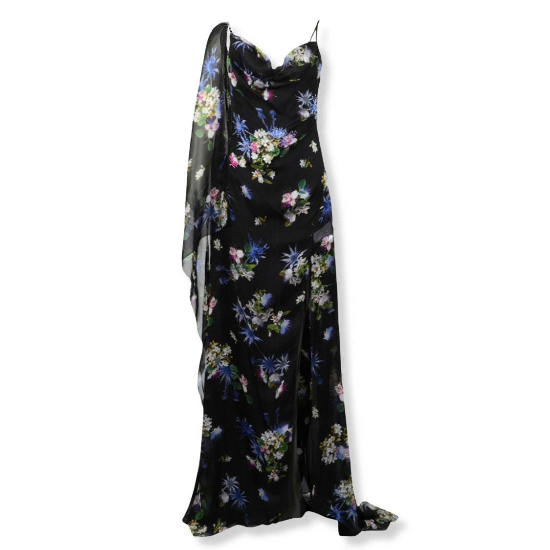 Blumarine Silk Chiffon Maxi Dress With Floral Print
