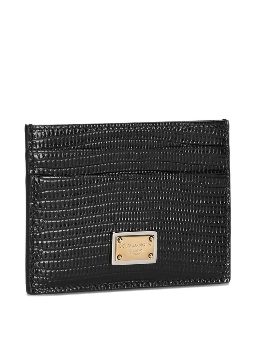 Dolce & Gabbana Black Leather Clutch With Embossed Iguana Print