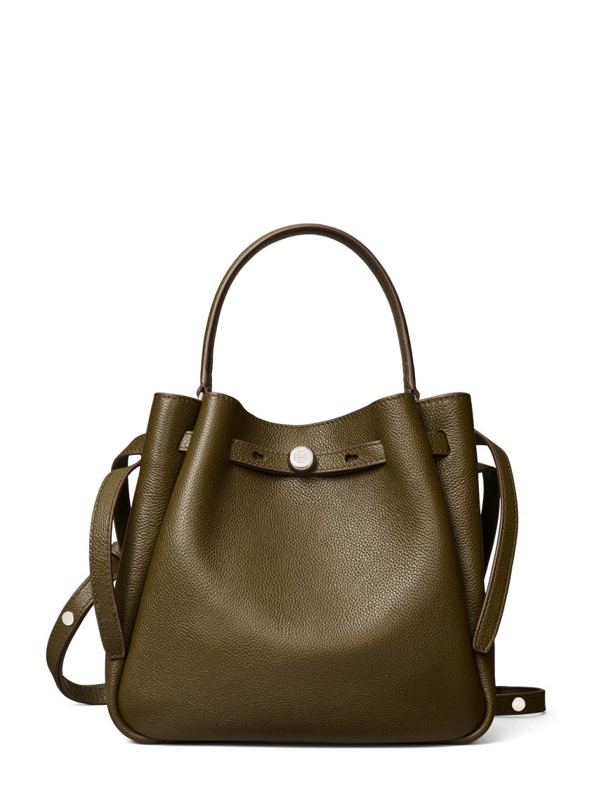 Tory Burch Romy Bucket Bag Pebbled Silver Accent Bucket Bag