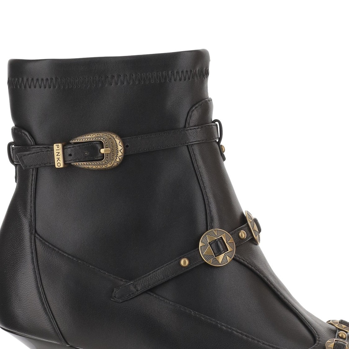 Pinko Pointed Toe Ankle Boots With Decorative Straps