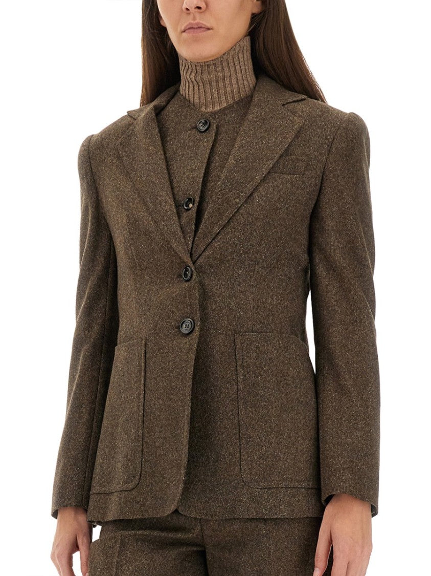 Max Mara Fitted Brown Wool Jacket With Structured Silhouette And Sharp Lapels