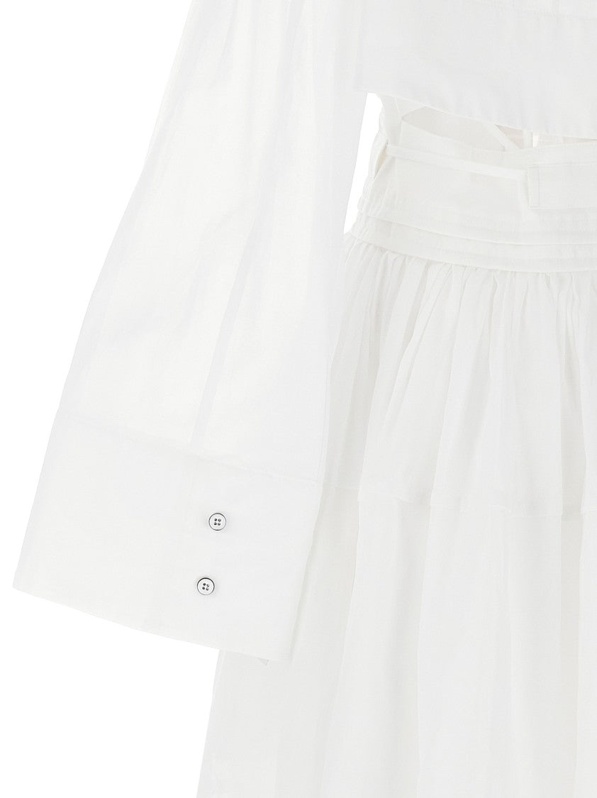 Jil Sander Shirt-Style Midi Dress In Cotton Organza Muslin