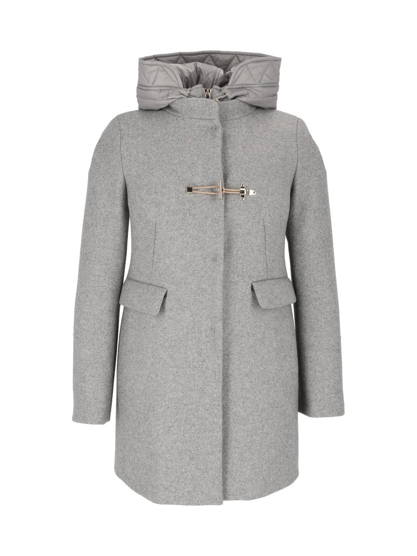 Fay Double-Breasted Toggle Coat With Quilted Nylon Hood
