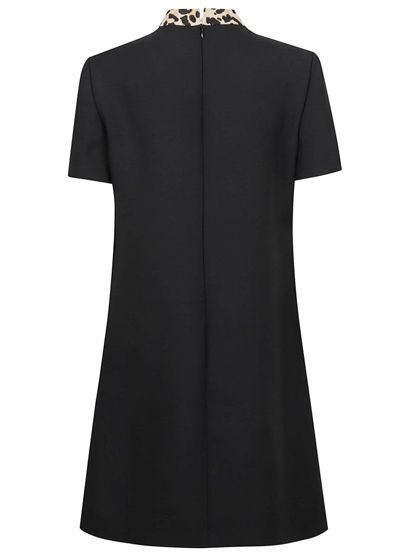 Valentino Garavani Leopard-Print Bow Mini Dress With Patch Pockets