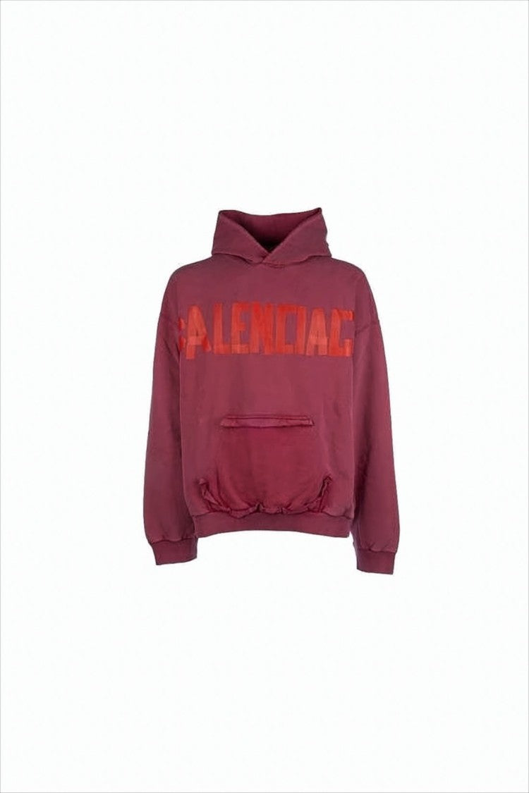 Balenciaga Cropped Burgundy Hoodie With Bold Logo Print And Relaxed Fit