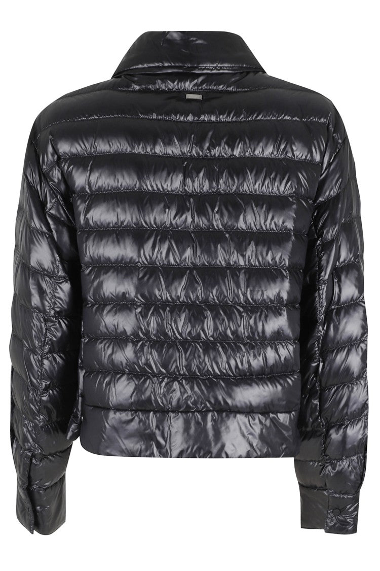 Herno Black Short Shirt-Collar Zip-Front Polyamide Down Jacket