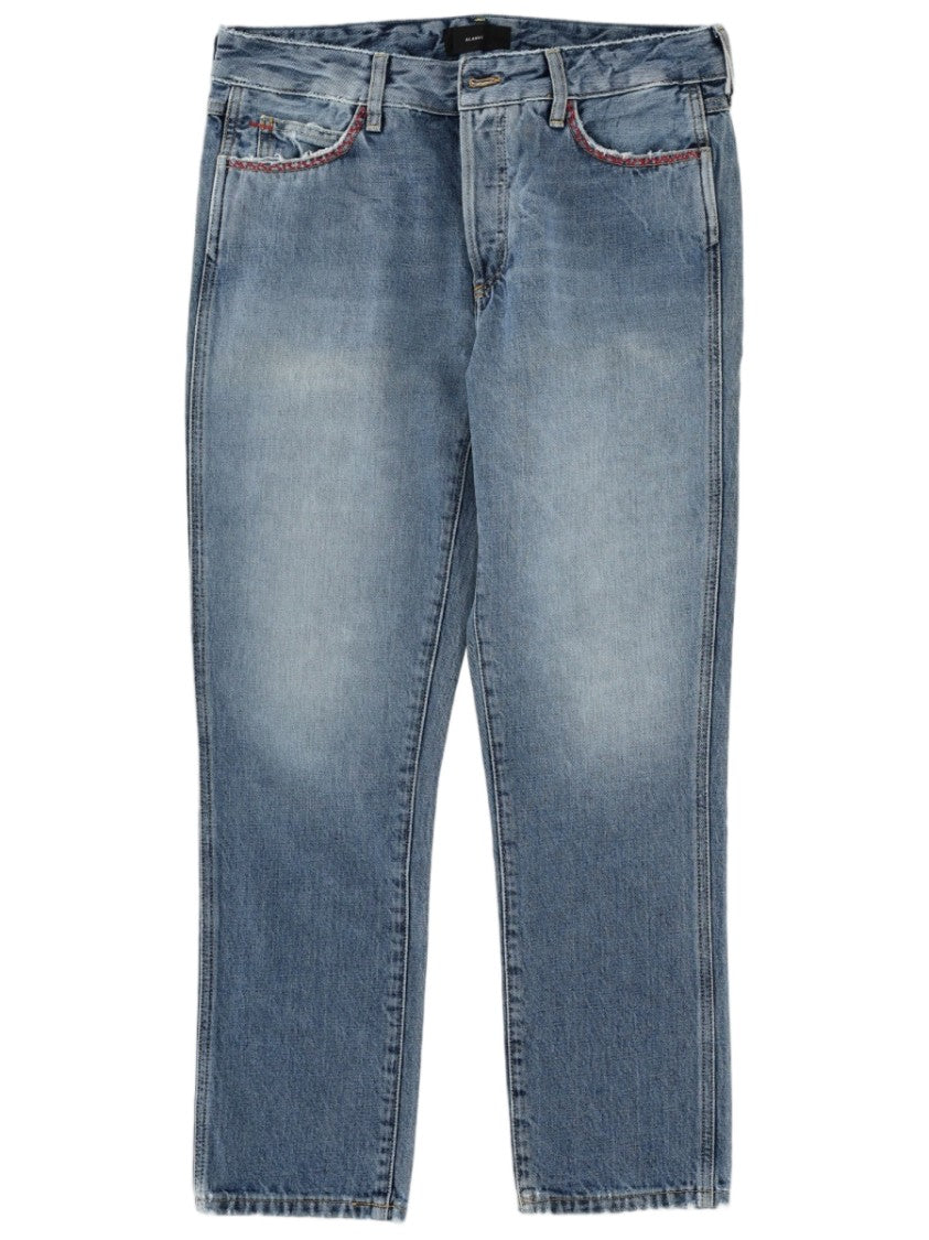 Alanui Straight-Leg Denim Jeans With Geometric Patch And Frayed Hem