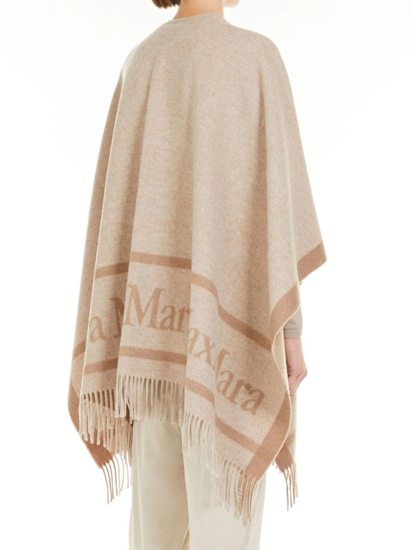 Max Mara Wool Hilde Fringed Two-Tone Poncho