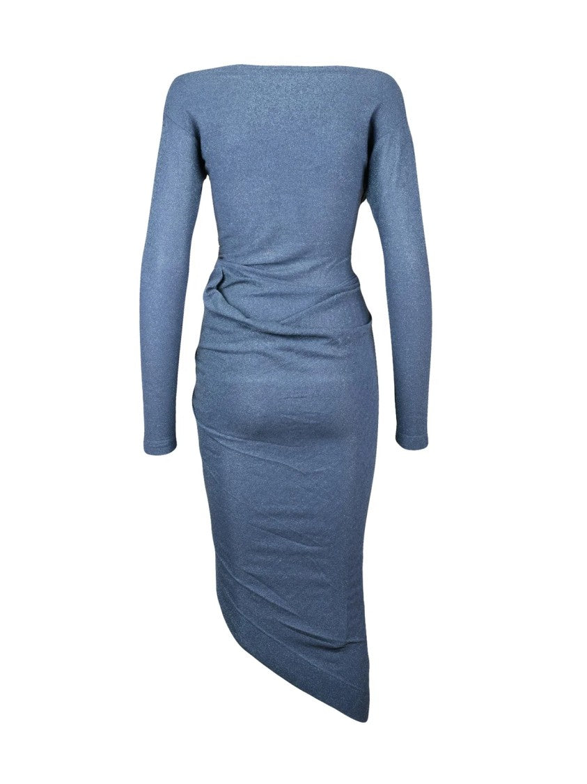 Vivienne Westwood Anglomania Glitter-Effect Off-Shoulder Midi Dress With Asymmetrical Draping