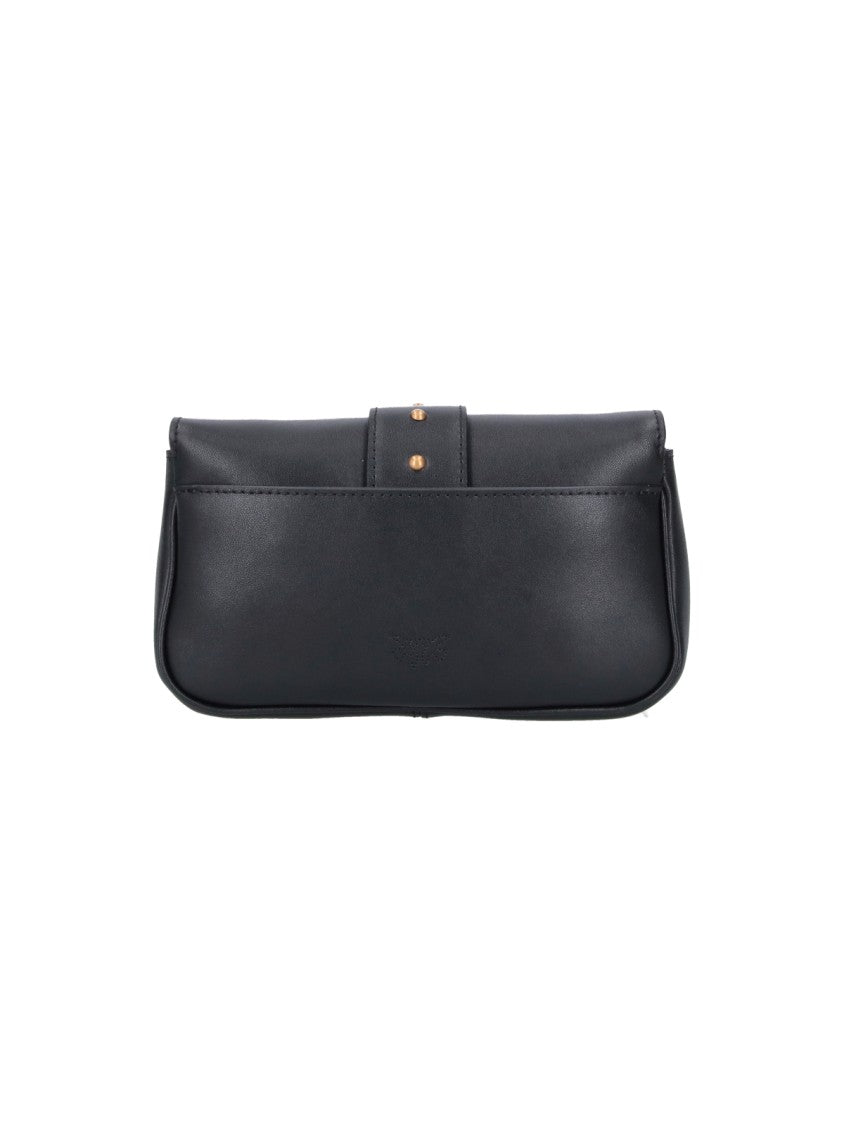 Pinko Black Leather One Love Pocket Shoulder Bag