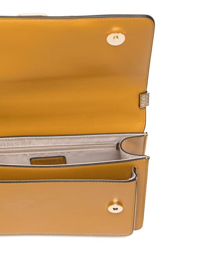 Twin-Set Mustard Yellow Shoulder Bag With Gold-Tone Chain-Link Closure