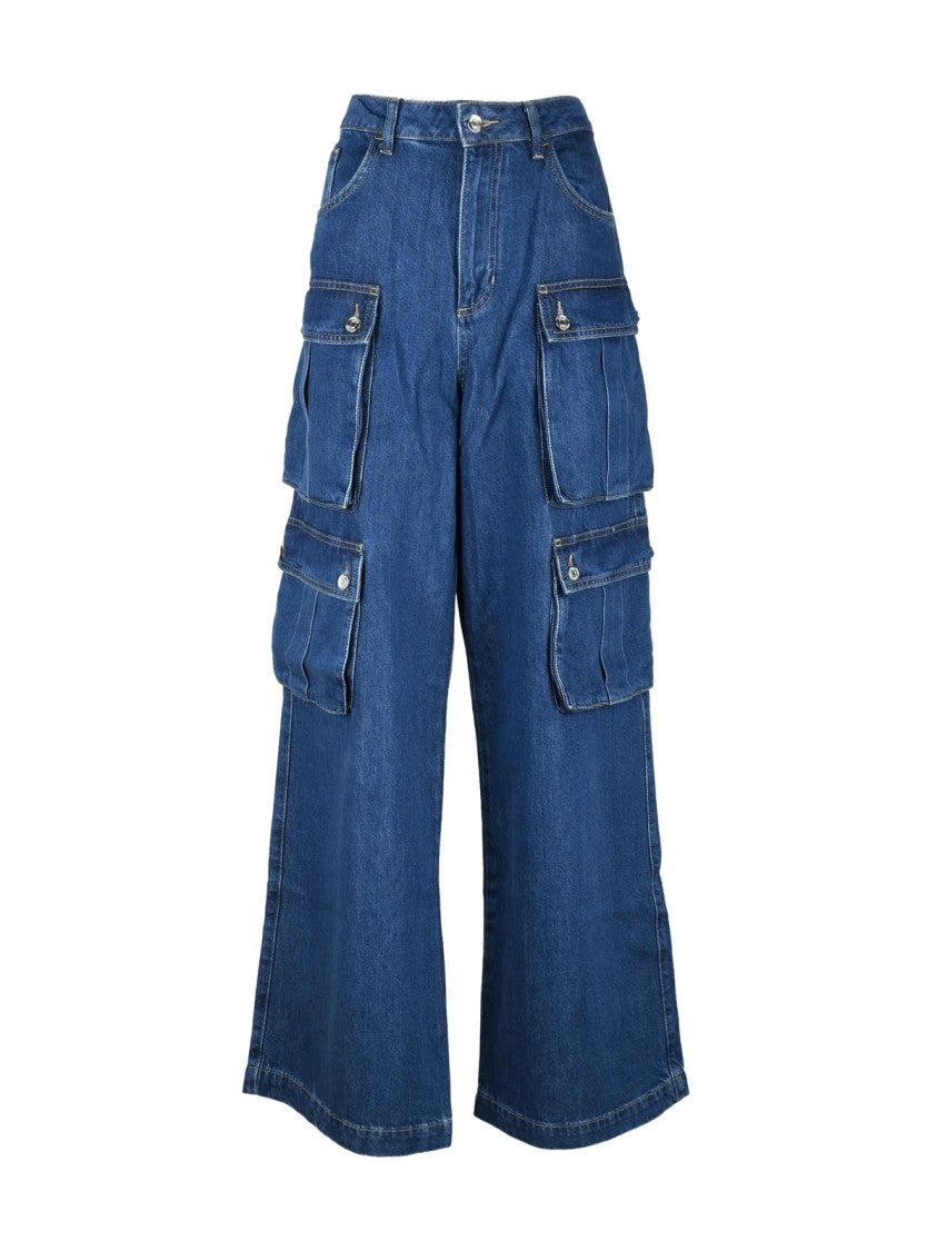 Liu Jo Blue Cotton Women's Palazzo Leg Cargo Jeans