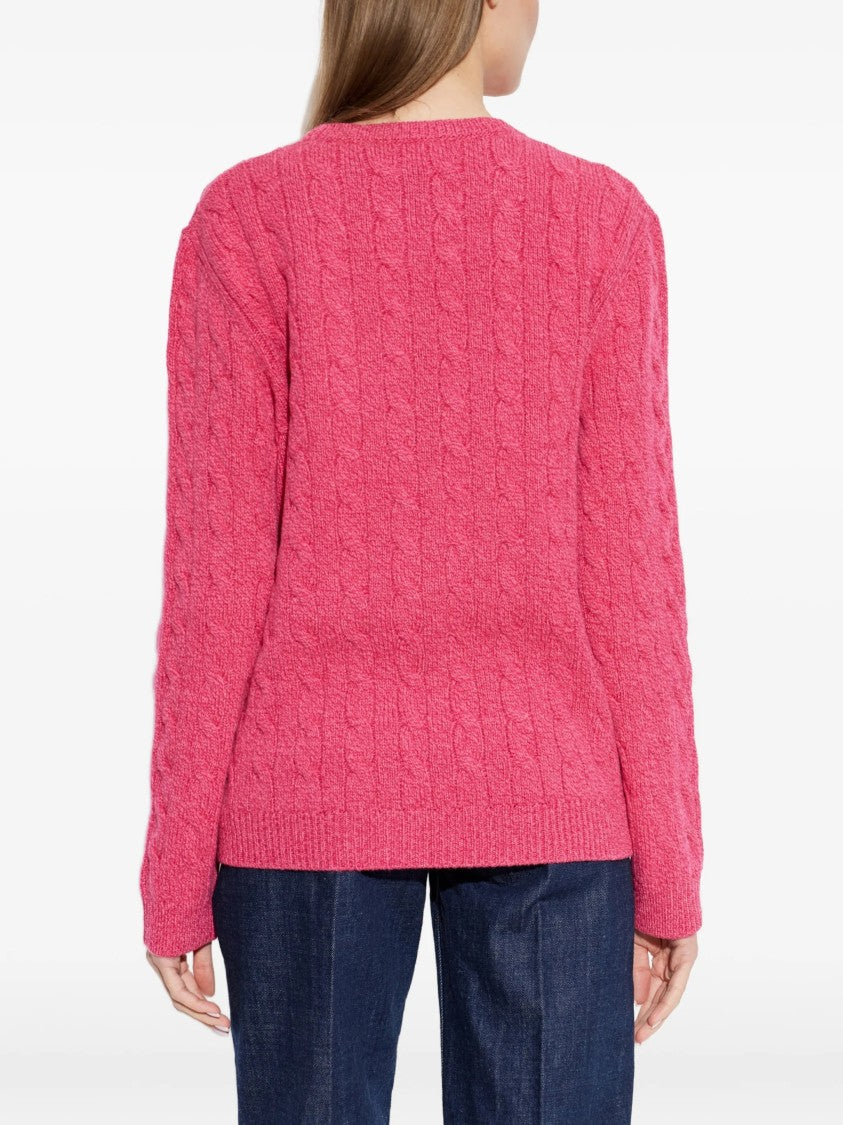 Valentino Cable Knit Wool Sweater With Crew Neckline And Vibrant Finish