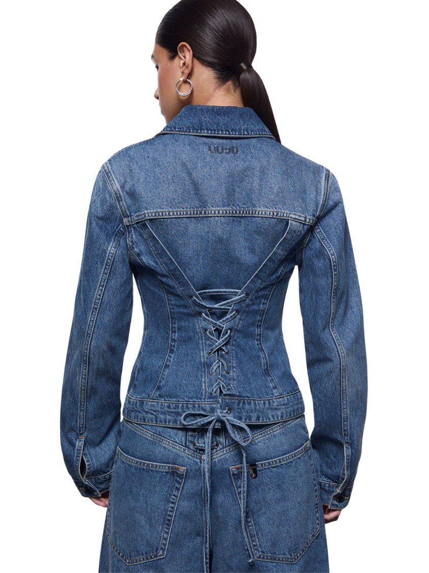Liu Jo Blue Fitted Lace-Up Denim Jacket