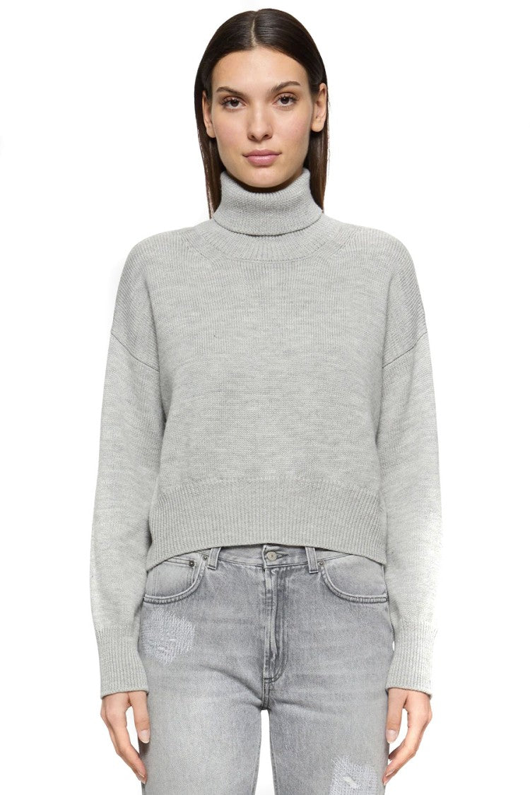 Dondup Cropped Grey Wool Sweater With High Neck