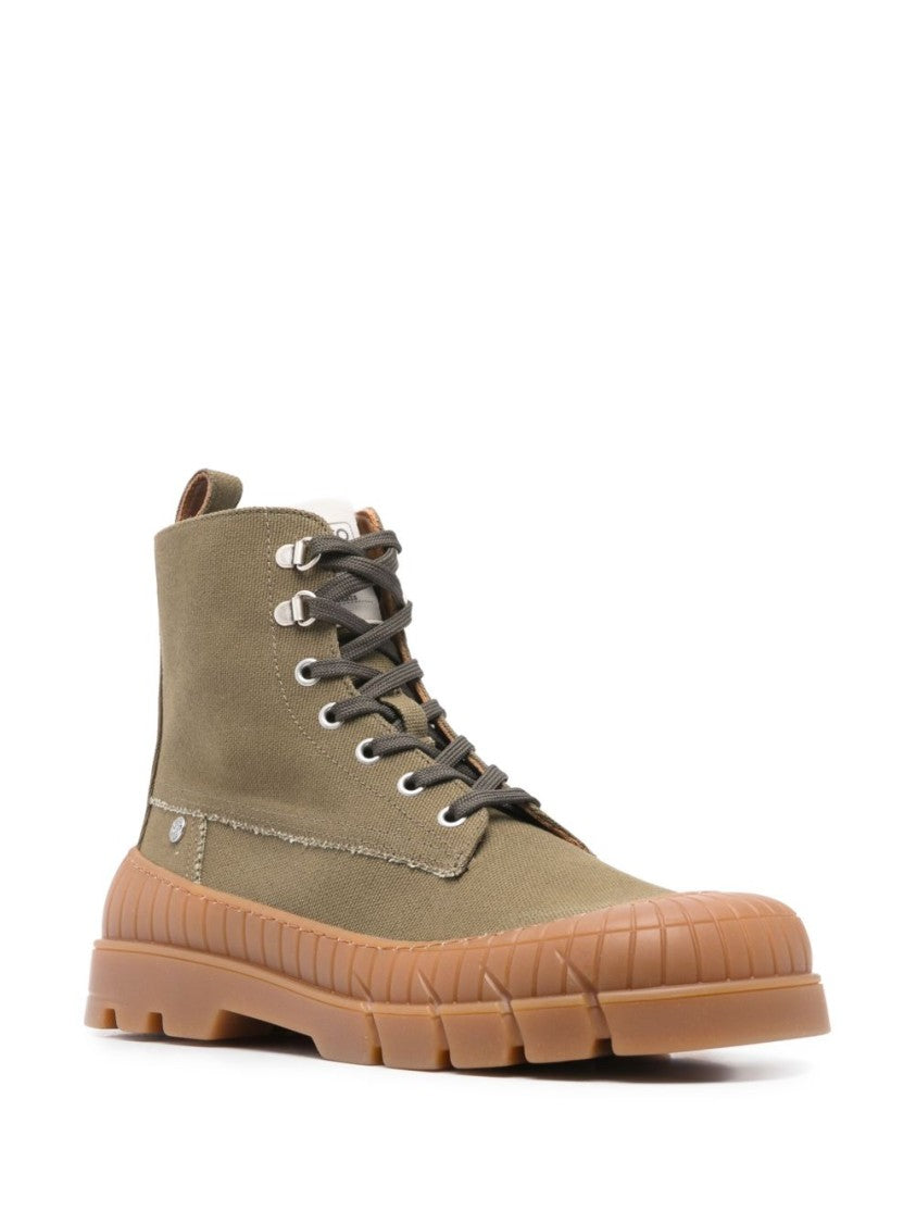 Kenzo Khaki Lace-Up Side Zip Boots