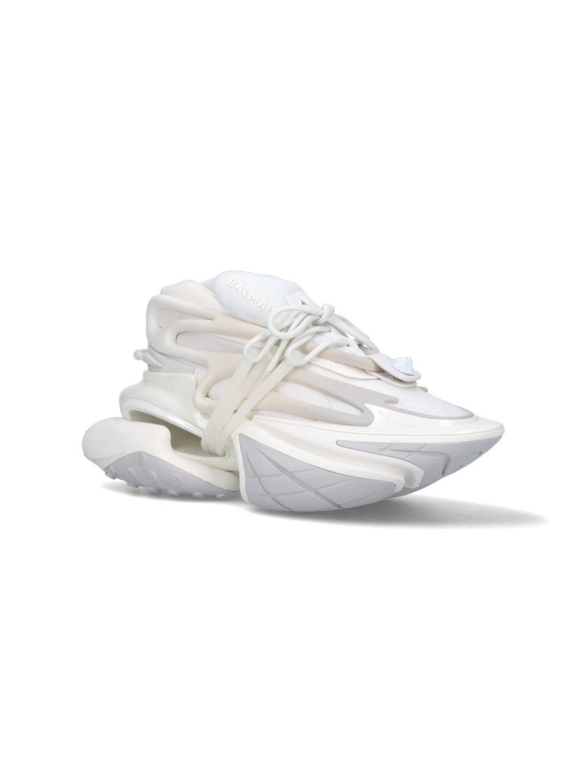 Balmain Sculptural White Sneakers With Integrated Lacing System