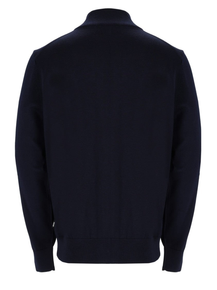 Boss H-Balonso Full-Zip Virgin Wool Ribbed Cardigan