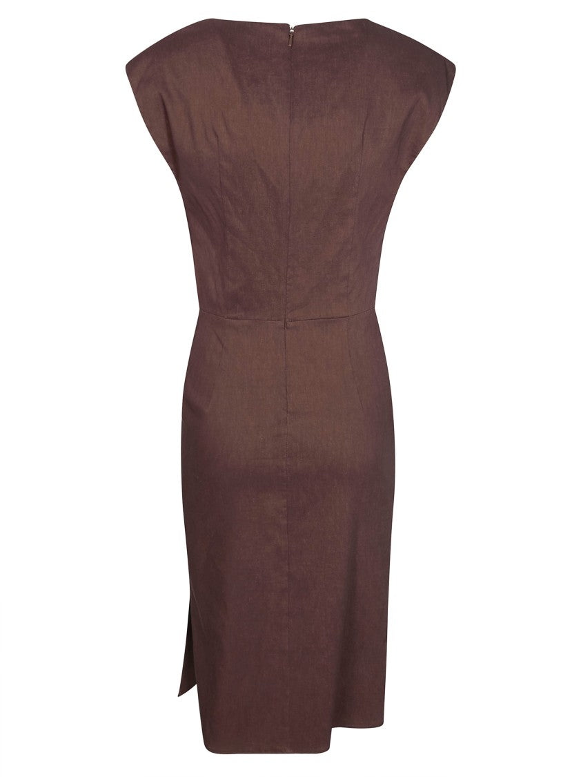 Pinko Brown Alissa Ruched Linen Mini Dress