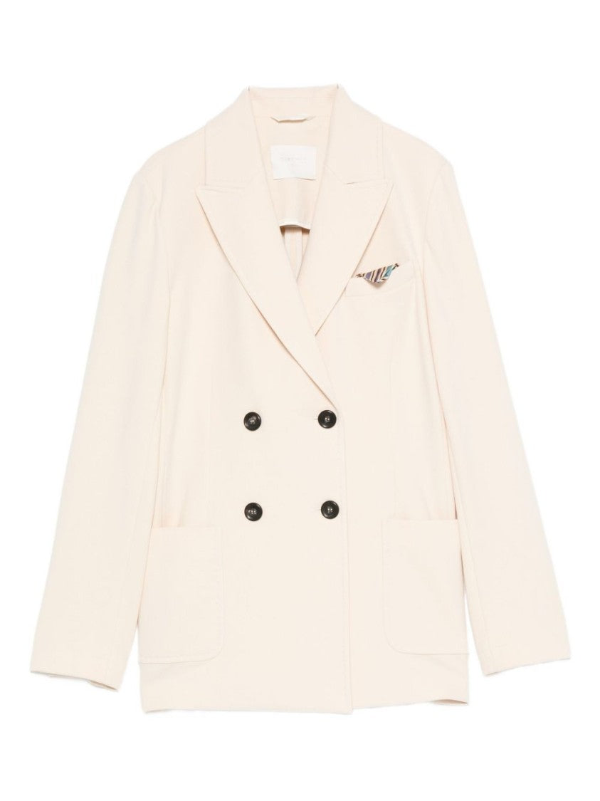 Circolo 1901 Double-Breasted Beige Jacket With Notch Lapels