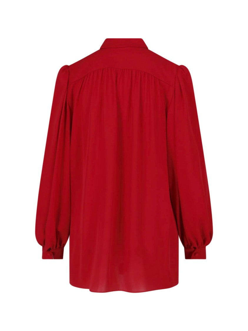 Valentino Classic Button-Down Blouse With Bow Tie Neckline