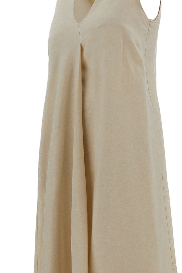 M.S.M. Milano Linen Maxi Dress With V-Neckline And A-Line Silhouette