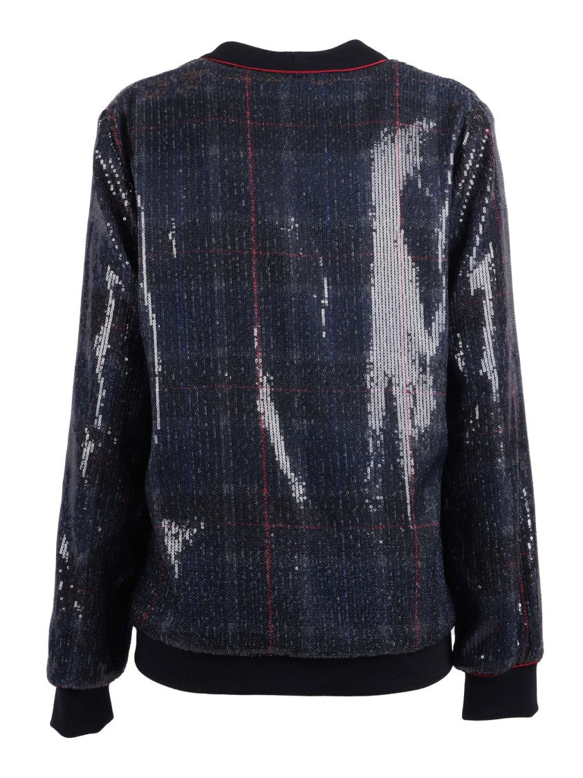 Shirt A Porter Sequin-Embellished Cardigan Jacket With Plaid Patterns