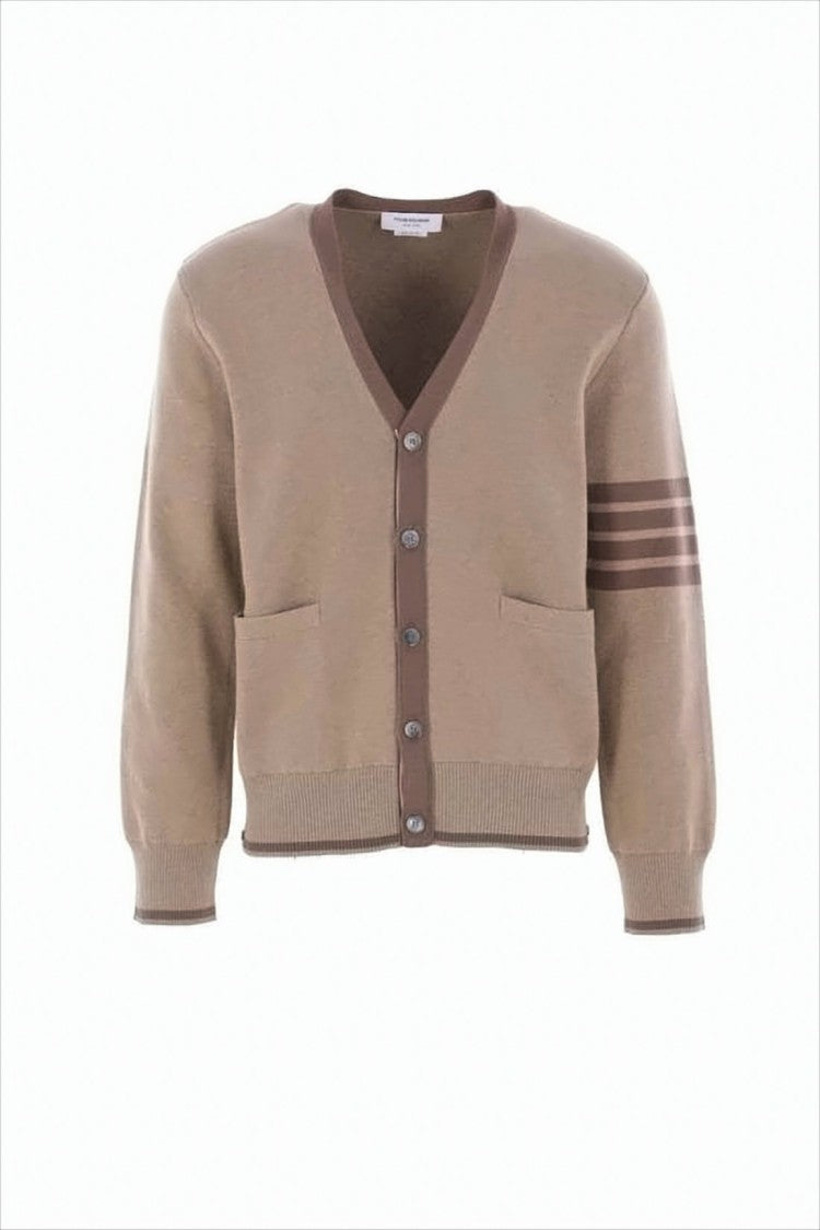 Thom Browne Cropped V-Neck Cardigan With Distinctive Stripe Detail