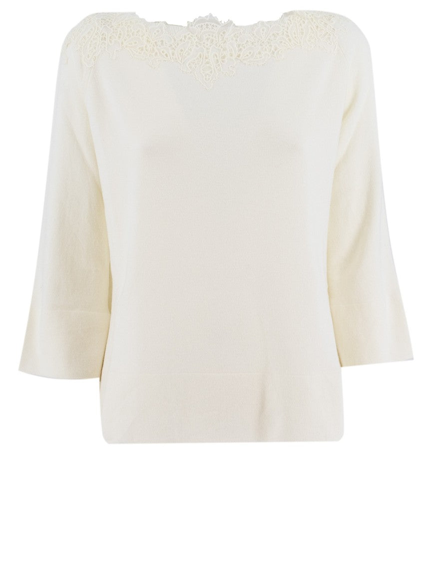 Ermanno Scervino Lace-Detail Jersey Jumper With Relaxed Fit