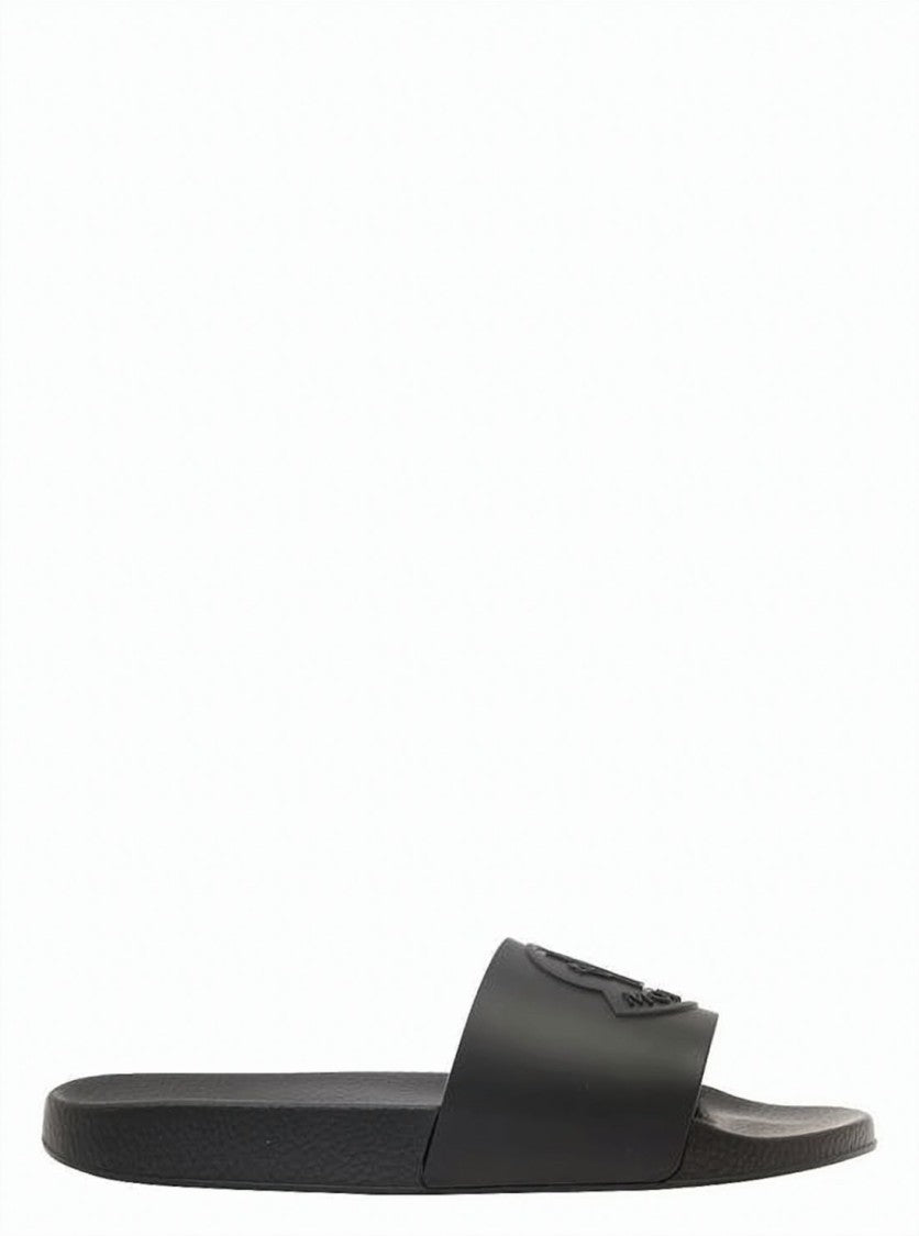 Moncler Black Rubber Slide Sandal With Raised Emblem Detail