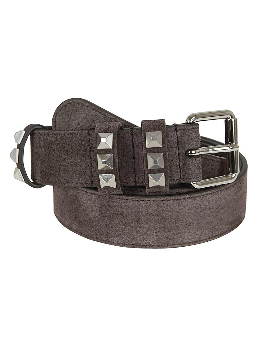 Valentino Garavani Brown Flaneuse Suede Belt With Pyramid Studded Loops