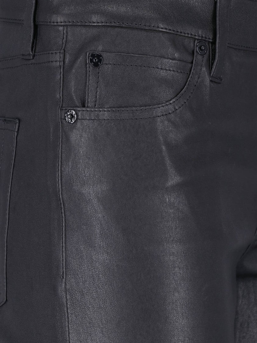 Frame Straight-Leg Leather Trousers With Zip Closure And Belt Loops