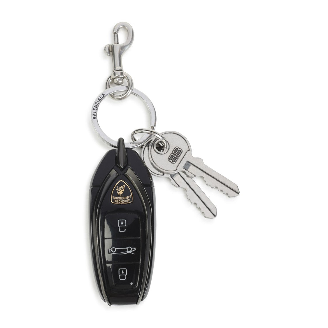 Balenciaga Black Keychain With Gold Emblem And Silver Keys
