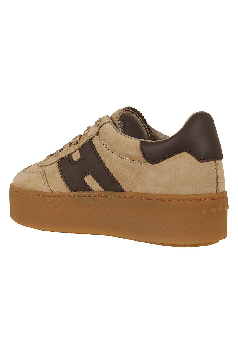 Hogan Beige Textured Nubuck H681 Platform Sneakers