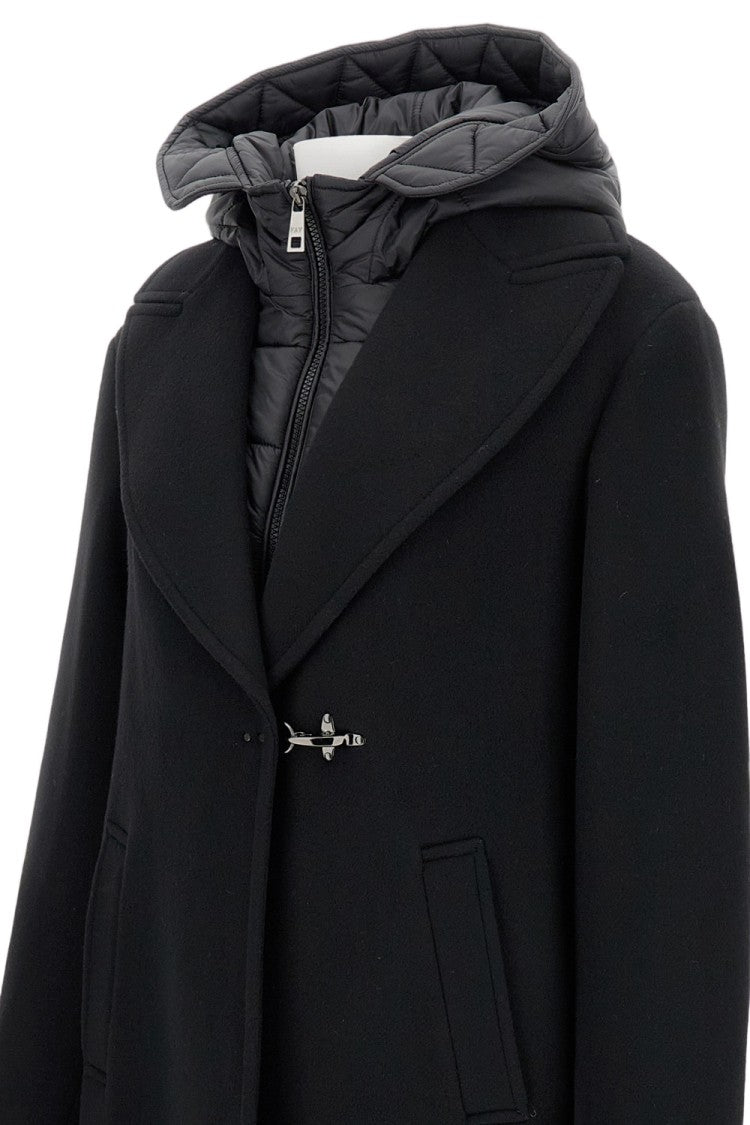 Fay Long Wool Coat With Nylon Hood