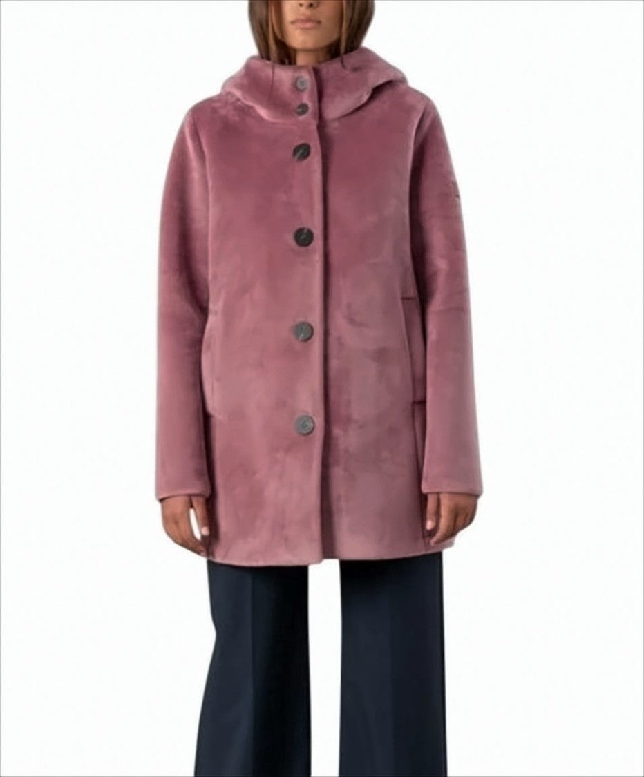 Rihunik Medium-Length Velvet Coat With Wraparound Hood