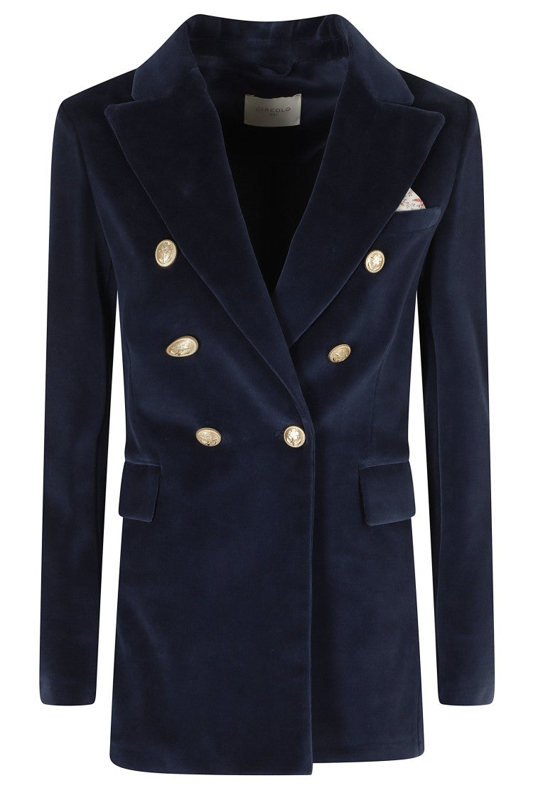 Circolo 1901 Blue Double-Breasted Velvet Gold Button Jacket