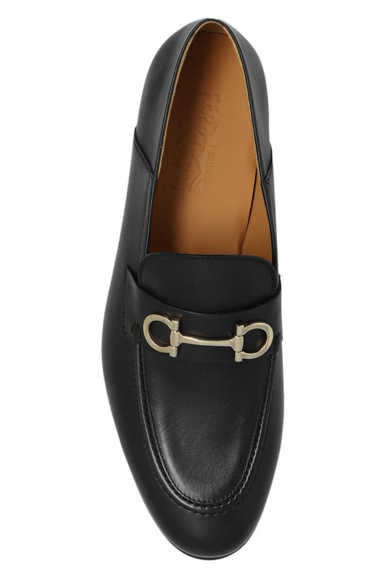 Salvatore Ferragamo Polished Leather Loafers With Decorative Metal Emblem