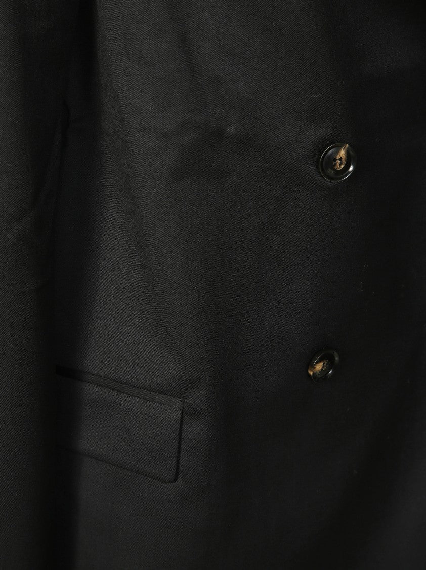 Ganni Calendered Wool Blazer With Double-Breasted Design