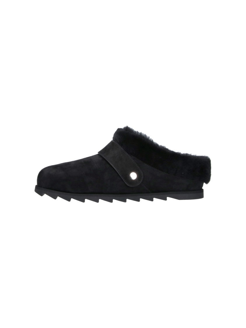 Roger Vivier Black Slidy Viv' Shearling Lined Suede Mules
