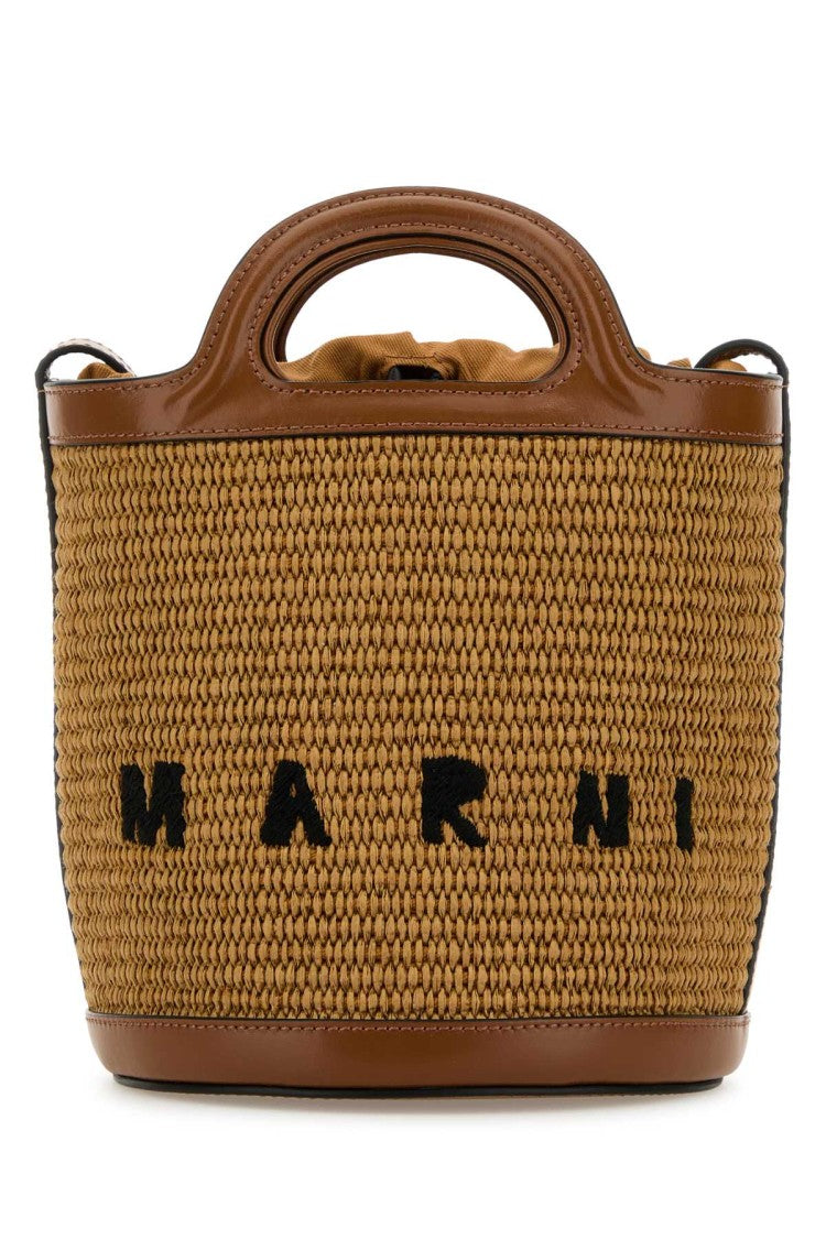 Marni Two-Tone Leather And Raffia Tropicalia Bucket Bag
