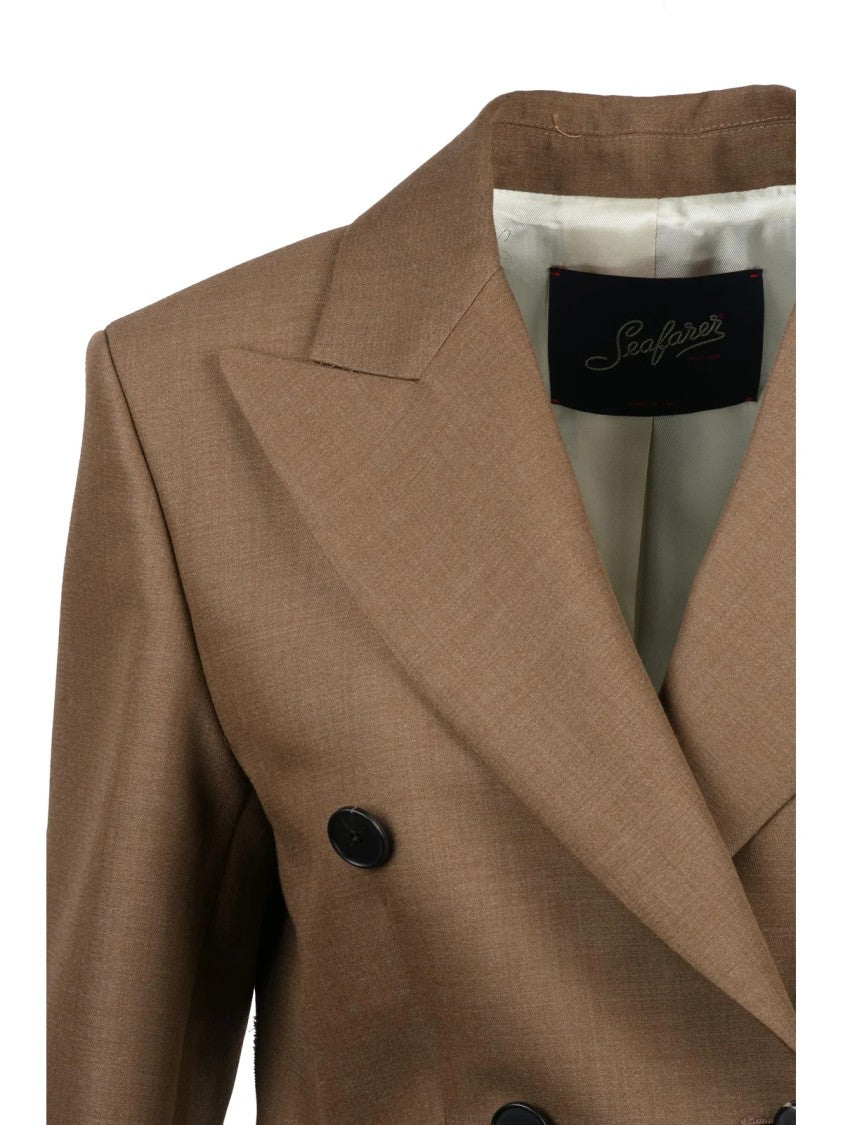 Seafarer Brown Virgin Wool-Blend Double-Breasted Jacket