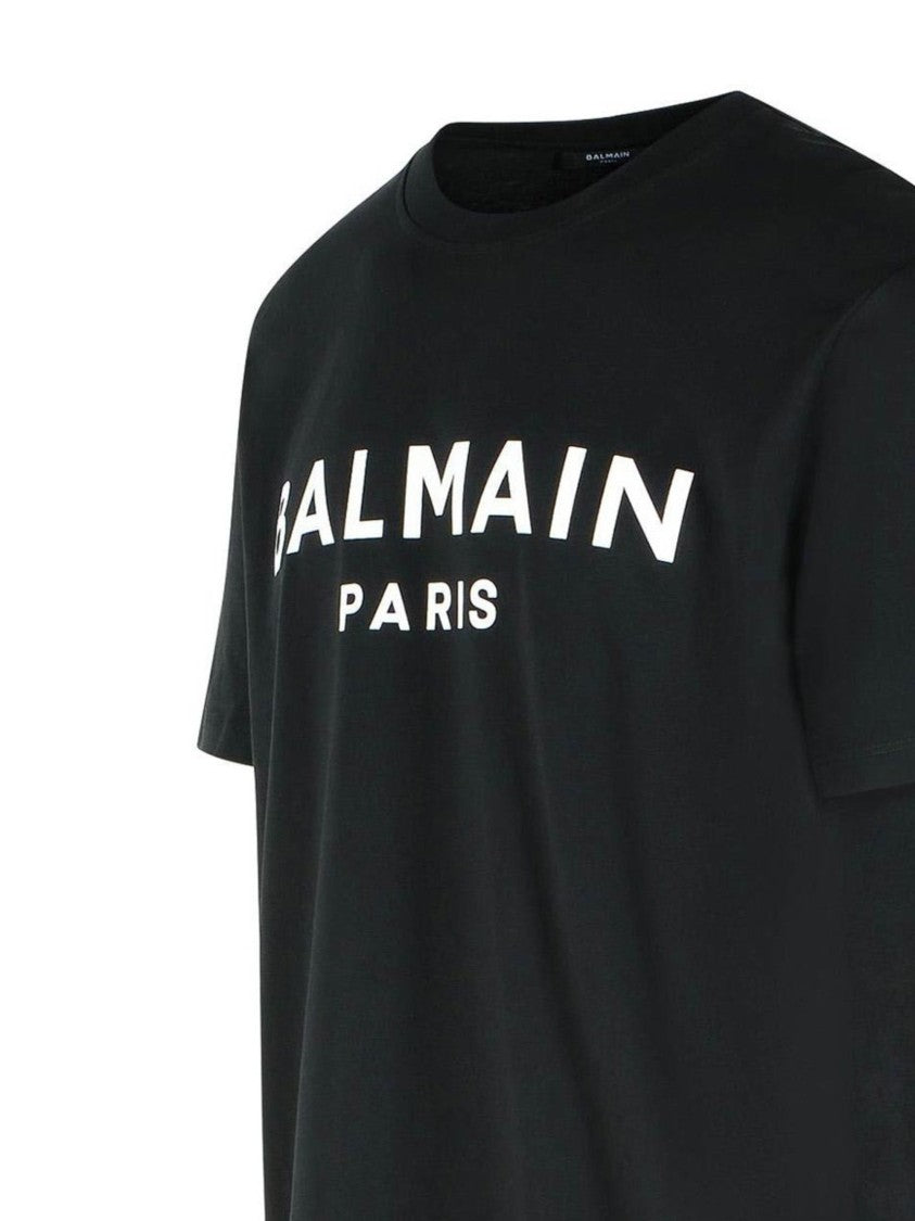 Balmain Black Bold Typography Cotton T-Shirt