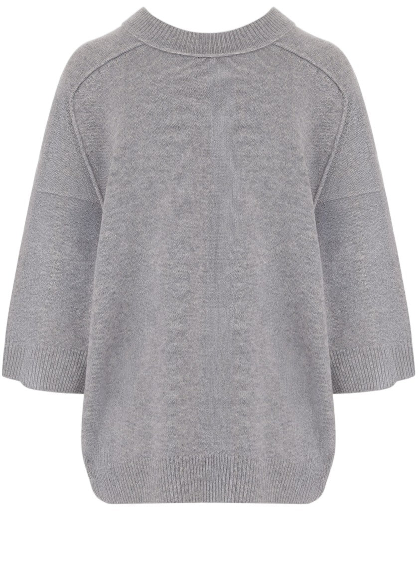 Carven Light Gray Deep V-Neck Cashmere Sweater