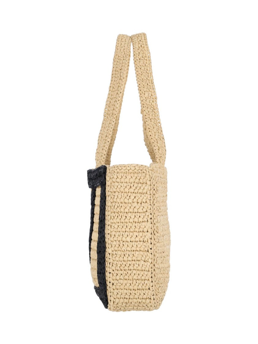 Valentino Garavani Woven Beige Tote Bag With Prominent Vlogo Signature