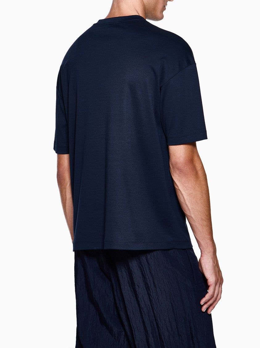 Giorgio Armani Navy Blue Boxy-Fit Embroidered Logo T-Shirt